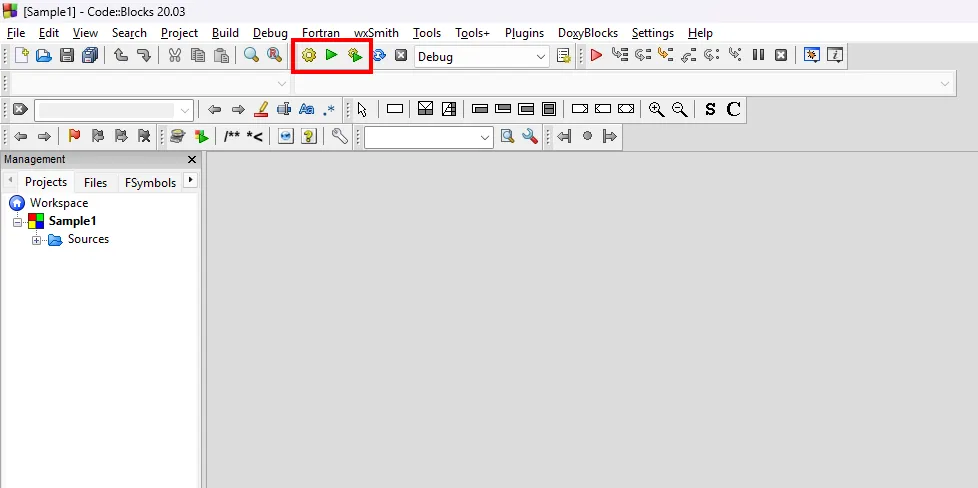A screenshot of the Compiler Buttons in CodeBlocks