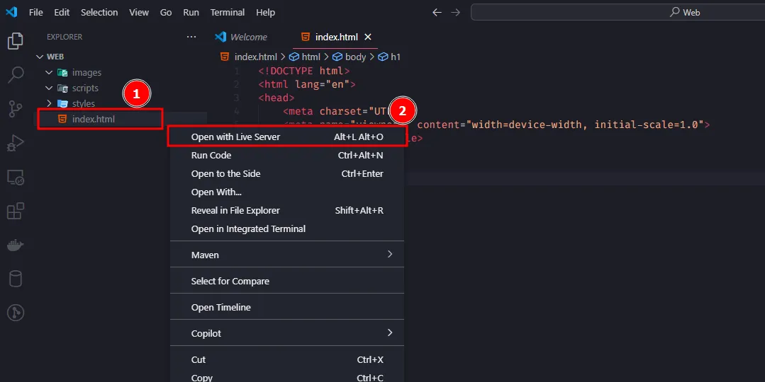 A screenshot of running Live Server in VSCode